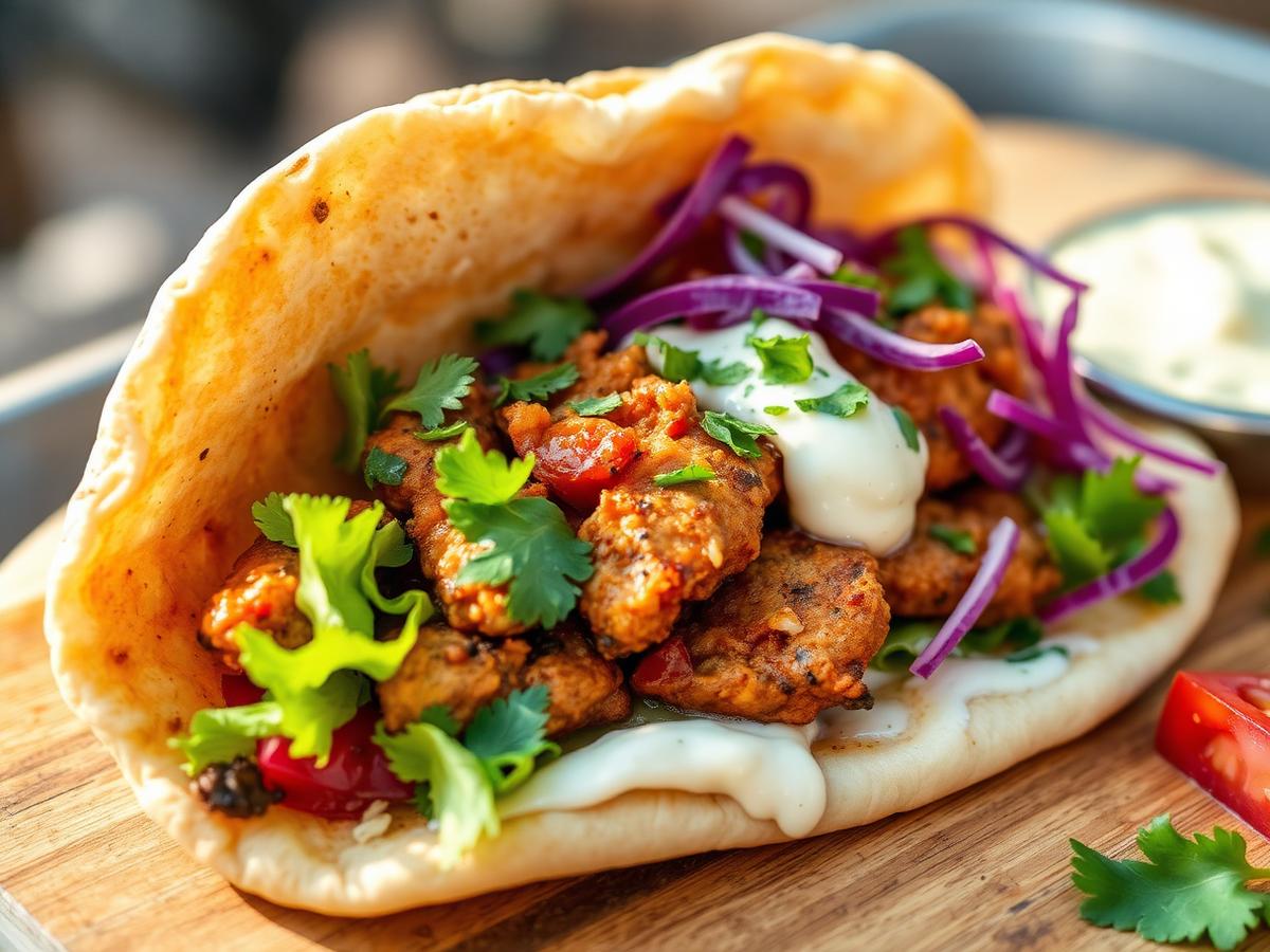 Veganer Döner mit frischem Gemüse und Kräutern